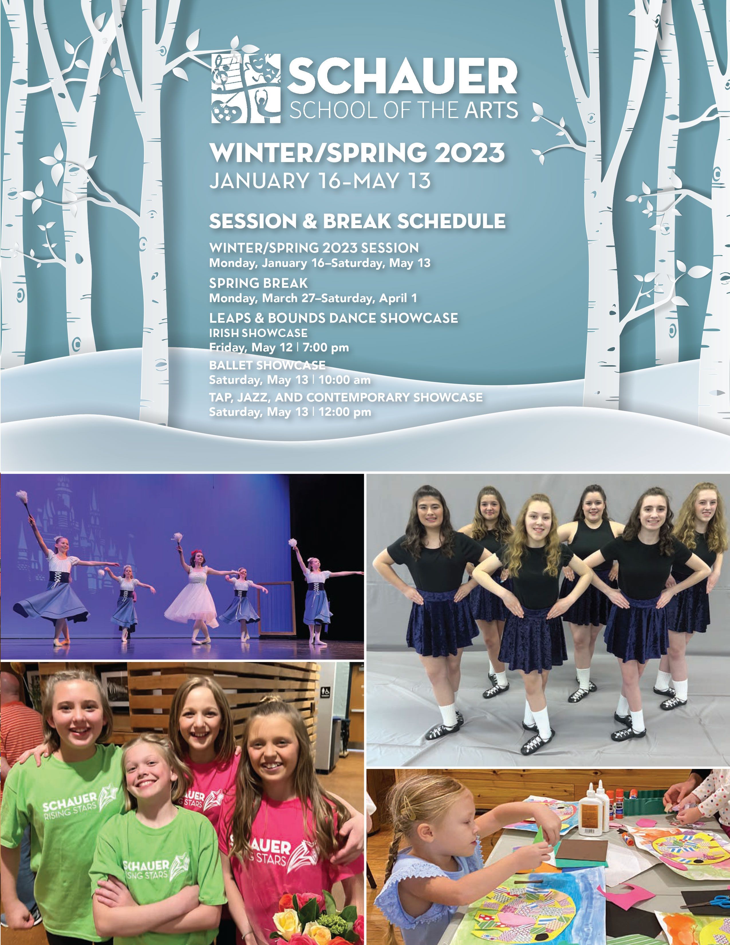 Schauer School of the Arts Winter Spring 2023 brochure cover