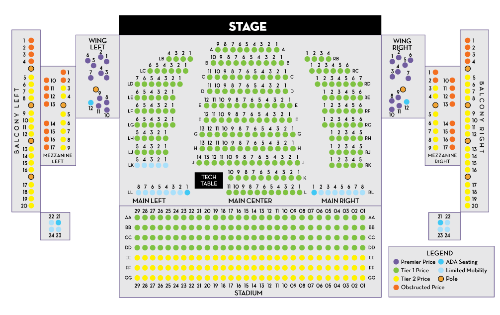 Ruth A Knoll Theater Seating Map at the Schauer Arts Center